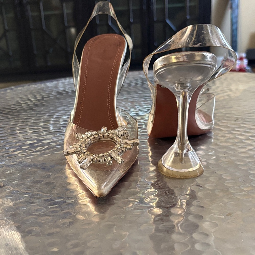 Amina Muaddi Silver Embellished Heels